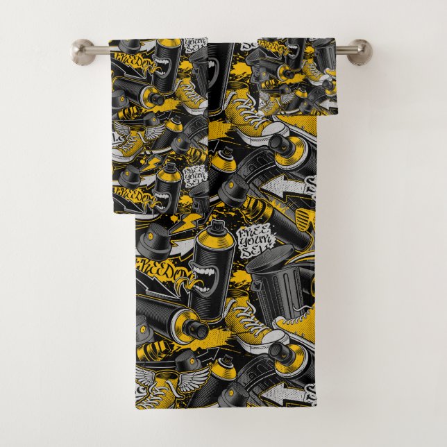 Retro Graffiti Urban Street Pattern Badhandtuch Set (Insitu)