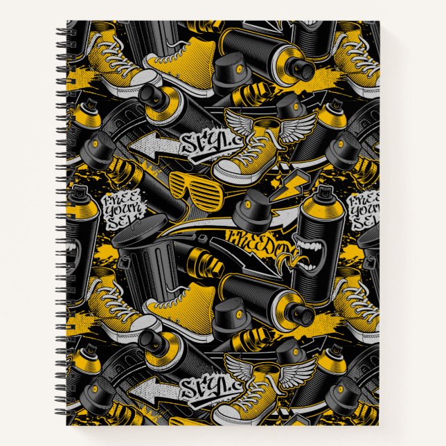 Retro Graffiti Urban Street Pattern Notizbuch (Vorderseite)