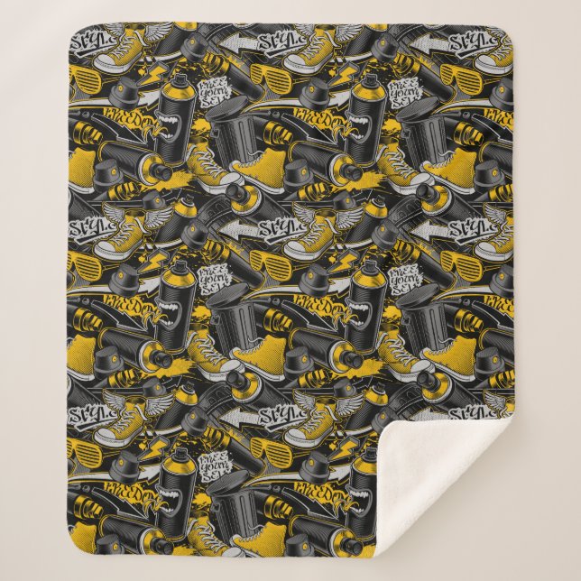 Retro Graffiti Urban Street Pattern Sherpadecke (Vorderseite)