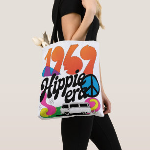 Retro-Grafik aus der Hippie-Ära 1969 mit Friedenss