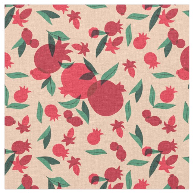 retro Granatapfelfrucht Blätter botanisch Stoff (Nahaufnahme)