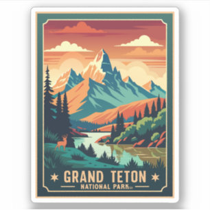 Retro Grand Teton Wandern T - Shirt Aufkleber
