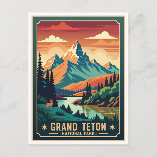 Retro Grand Teton Wandern T - Shirt Postkarte (Vorderseite)