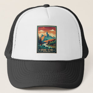 Retro Grand Teton Wandern T - Shirt Truckerkappe