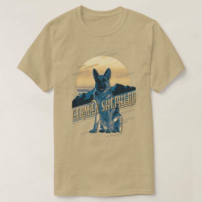 Retro Graphics German Shepherd Blue ID754 T-Shirt (Design vorne)