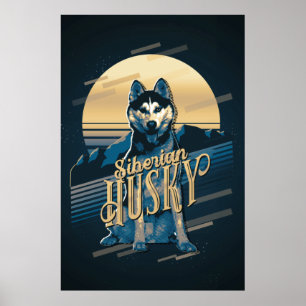 Retro Graphics Siberian Husky Blue ID754 Poster