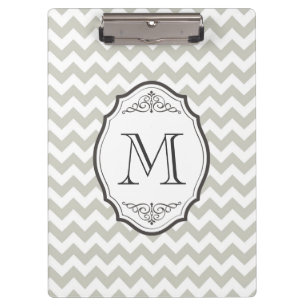 Retro-Grau-Chevron-Monogramm mit elegantem Rahmen Klemmbrett
