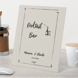 Retro Grau Handgezeichnete Illustrierte Cocktailba Sockelschild