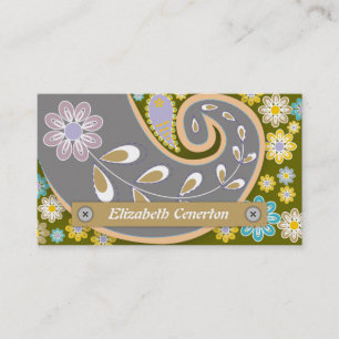Retro grau, Olivgrün paisley motif floral Visitenkarte