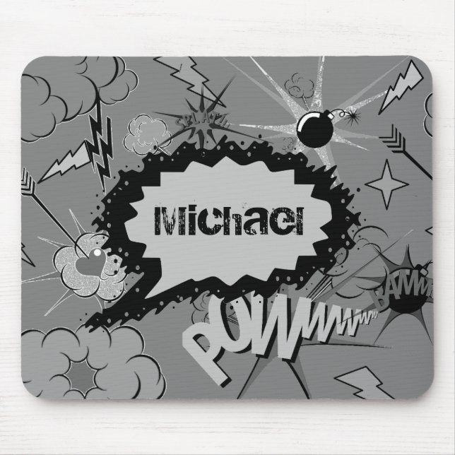 Retro-Grau personalisiertes Comic-Book-Muster Mousepad (Vorne)