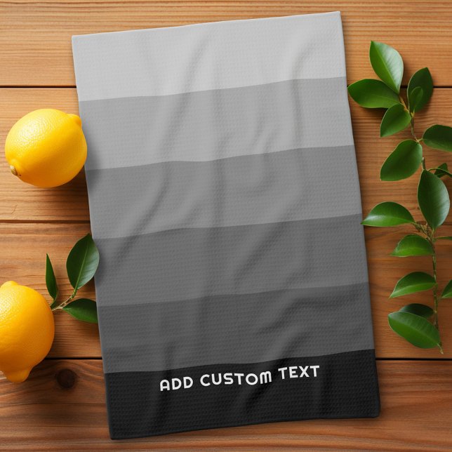 Retro Graue Streifen mit einfachem Sans Serienname Geschirrtuch (Retro Stripes Custom Kitchen Towel)