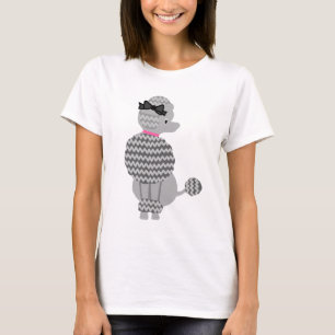 Retro grauer sitzender Hund 50er des Pudel-Rockes T-Shirt