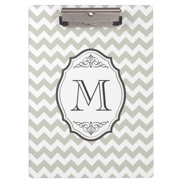 Retro graues Zickzack Monogramm mit elegantem Klemmbrett (Vorderseite)