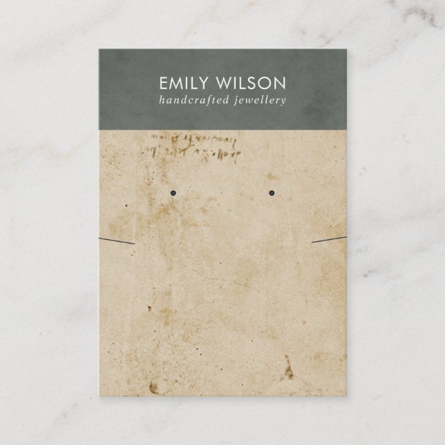 RETRO GRAY PAPER TEXTURE NECKLACE EARRING DISPLAY VISITENKARTE (Vorderseite)