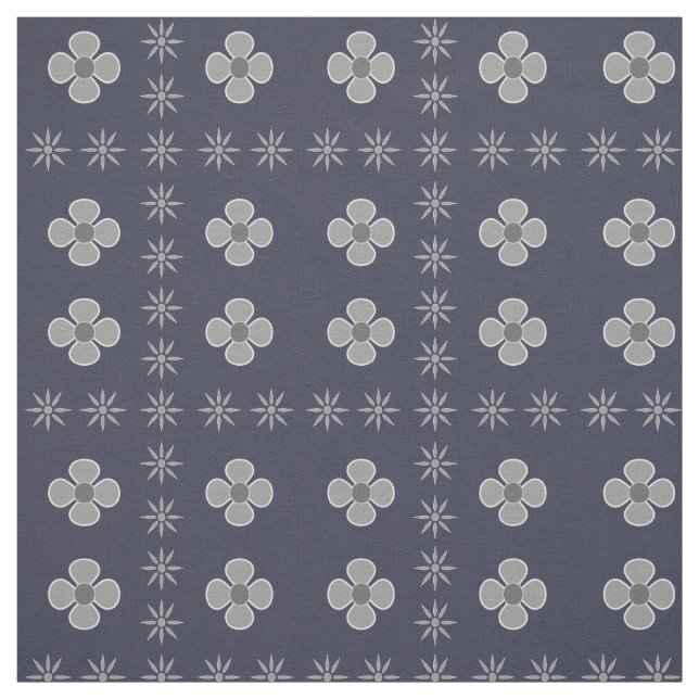 Retro Gray Scandi Floral Print Stoff (Muster)