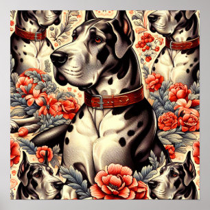 Retro Great Dane Illustration Poster