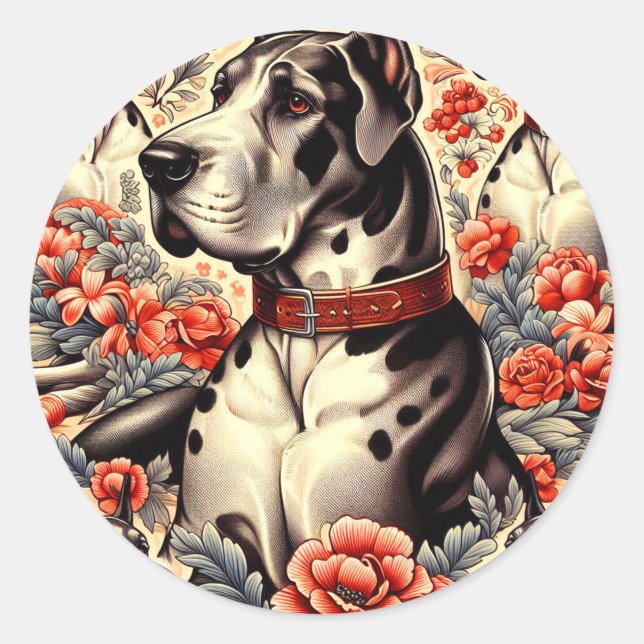 Retro Great Dane Illustration Runder Aufkleber (Vorderseite)