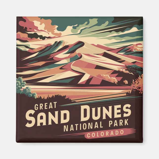 Retro Great Sand Dunes National Park Magnet (Vorne)