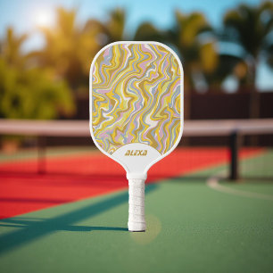 Retro Green 70er & 90s Inspirierte Streifen & Squi Pickleball Schläger