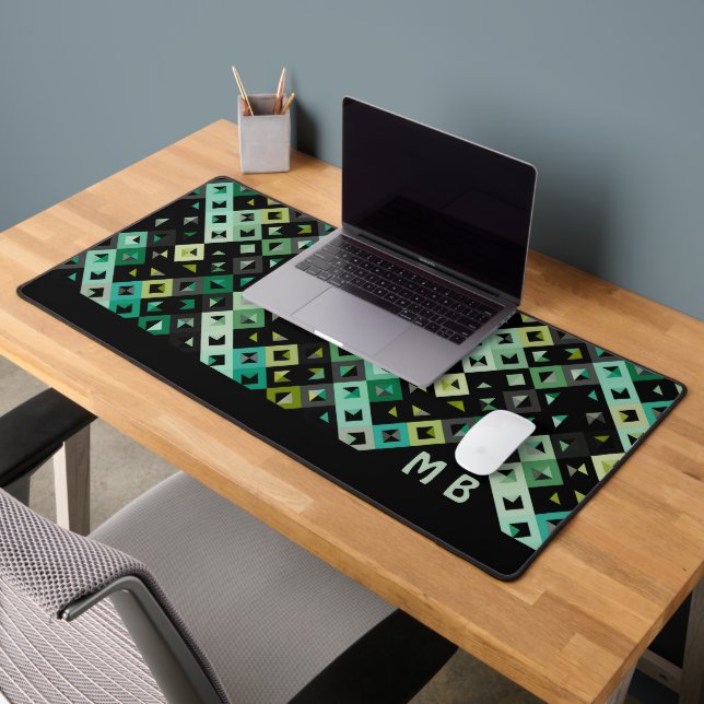 Retro Green Aquamarin Blue Black Pop Art Pattern Schreibtischunterlage (Büro 2)