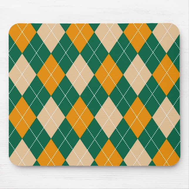 Retro Green Beige Mustard Raute Diamond Muster Mousepad (Vorne)