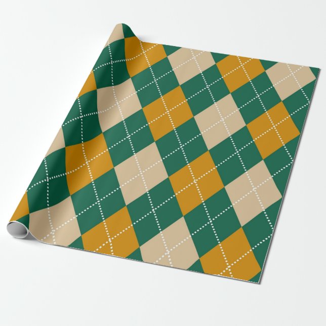 Retro Green Beige Mustard Raute Muster Geschenkpapier (Ungerollt)