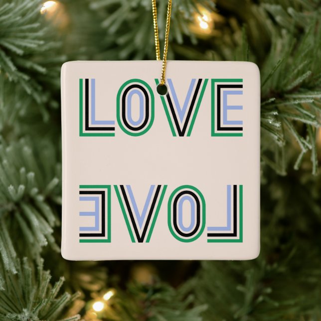 Retro Green Black Blue Tennis Score Liebe Keramikornament (Baum)