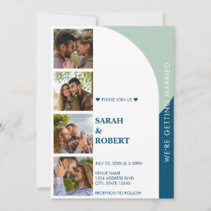 Retro Green Blue White Foto Booth Collage Wedding Einladung