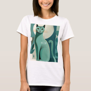 Retro Green Cat "Meow" T-Shirt