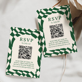 Retro Green Checkerboard QR Code Hochzeit RSVP Karte