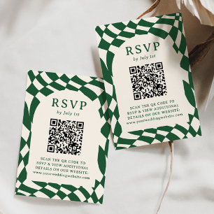 Retro Green Checkerboard QR Code Hochzeit RSVP Karte