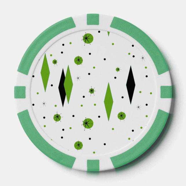 Retro Green Diamonds & Sternexplosionen Poker Chip (Vorderseite)