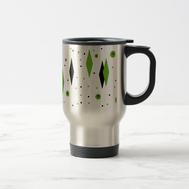 Retro Green Diamonds & Sternexplosionen Travel Mug Reisebecher (Rechts)