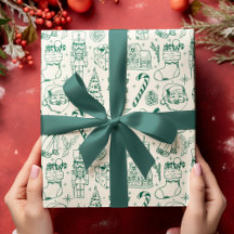 Retro Green Doodle Weihnachtswrapping Paper