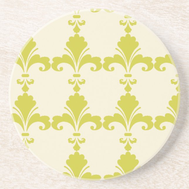 Retro Green Fleur-De-Lis-Muster Sandstein Untersetzer (Vorne)