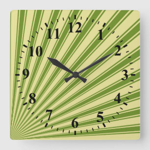 Retro Green Funky Sun Rays Background Quadratische Wanduhr