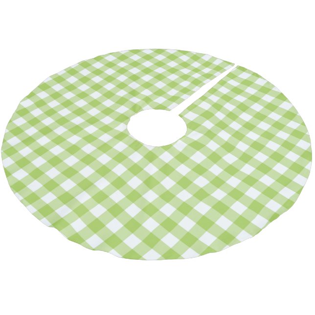 Retro Green Gingham Karierte Karo geprüft Polyester Weihnachtsbaumdecke (Schrägansicht)