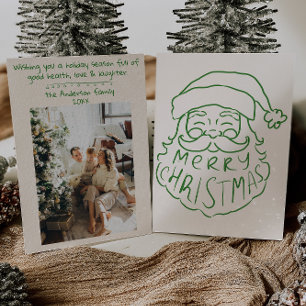 Retro Green Hand Drawn Santa Claus Frohe Weihnacht Feiertagskarte