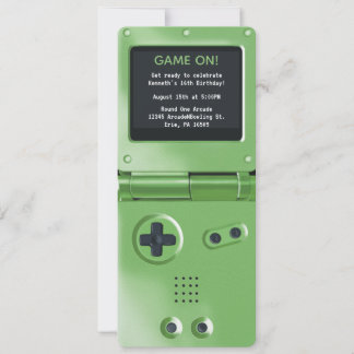Retro Green Handheld Gaming Birthday Invitation Einladung