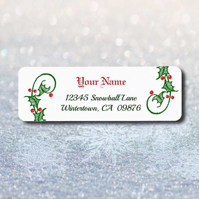 Retro Green Holly and Red Berries Editable Addres (Von Creator hochgeladen)