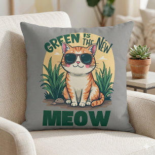 Retro "Green is the new Meow" Coole Katzennatur Ar Kissen