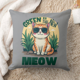 Retro "Green is the new Meow" Coole Katzennatur Ar Kissen