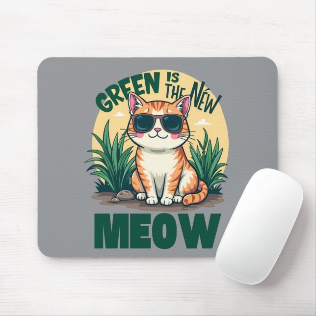 Retro "Green is the new Meow" Coole Katzennatur Ar Mousepad (Mit Mouse)