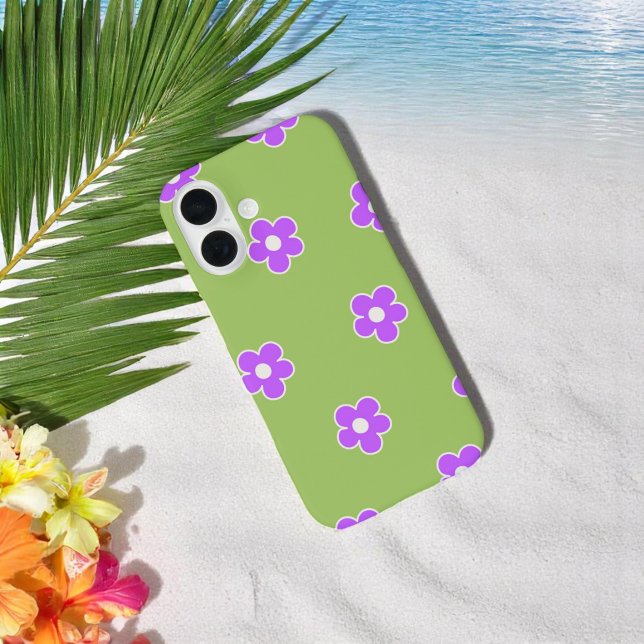 Retro Green Lila Floral Whimsisches Preppy Hippie Case-Mate iPhone Hülle (Von Creator hochgeladen)