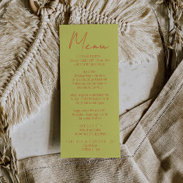 Retro Green Orange Hand Written Wedding Menu Menükarte