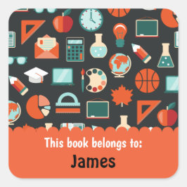Retro Green Orange School versorgt Personalisiert Quadratischer Aufkleber