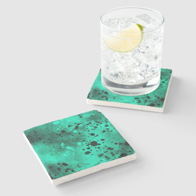 Retro Green Paint Spritzer Steinuntersetzer (Seitenansicht)