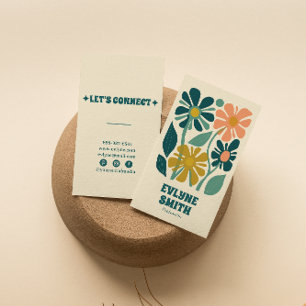 Retro Green Pink Groovy Boho Chic Floral Einzigart Visitenkarte