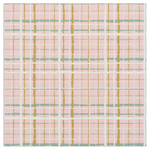 Retro Green Pink Ochre Kariert  Stoff