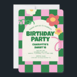 Retro Green Pink Schachbrett Sweet 16 Geburtstagsp Einladung<br><div class="desc">Retro Green Pink Schachbrett Muster Geburtstagsparty</div>